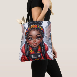 Black girl African American with Braids Tote Bag