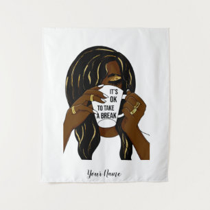 Black Girl Afro American Woman InspirationalQuote  Tapestry