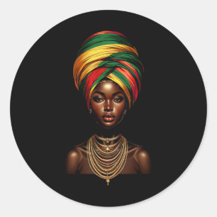 Black Girl Afro Woman Headscarf Headwrap Black His Classic Round Sticker