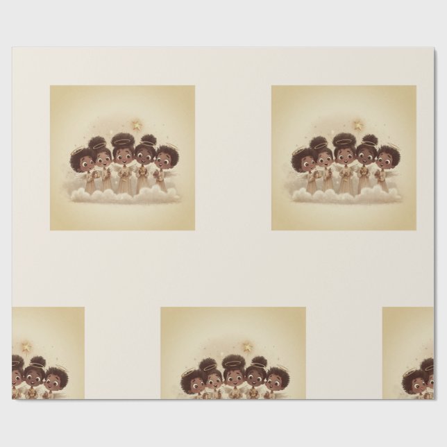 Black Girl Angel Christmas Choir Wrapping Paper 2 (Flat)