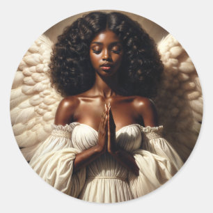 Black Girl Angel Praying Magnet Classic Round Sticker