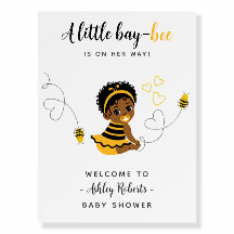 Black Girl As Yellow Bee Baby Shower Welcome Sign