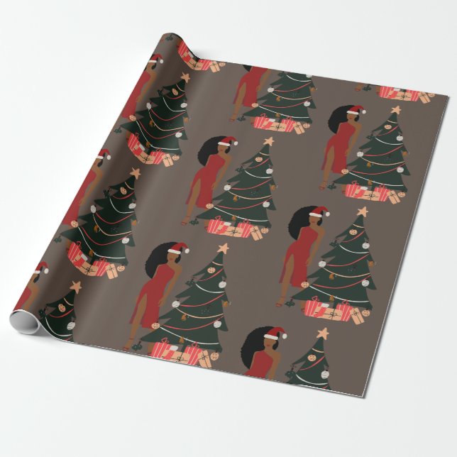 Black Girl Christmas Leo Zodiac Astrology Wrapping Paper (Unrolled)