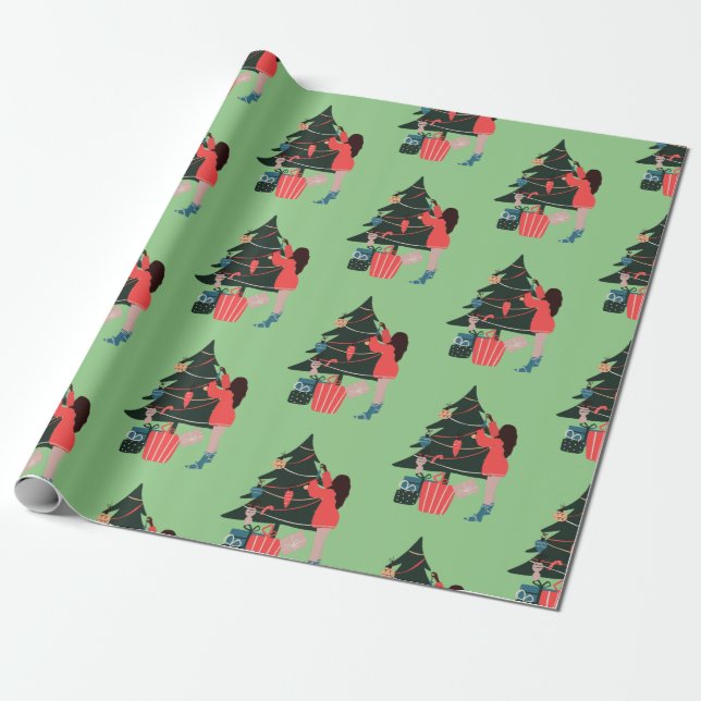 Black Girl Christmas Magic Wrapping Paper (Unrolled)