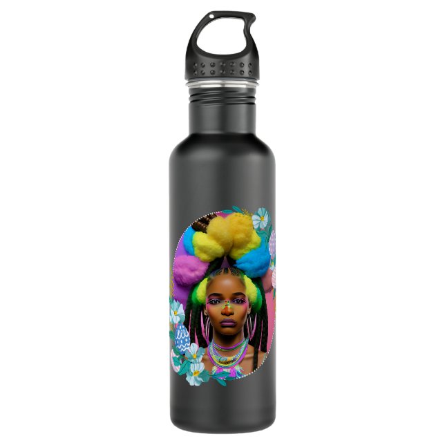 Black Girl Easter Magic Brown Skin Girls Spring Ea 710 Ml Water Bottle (Front)
