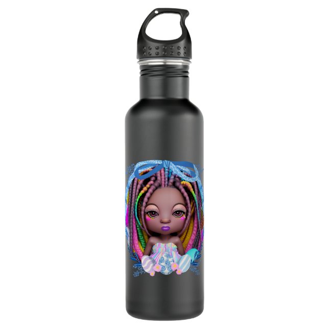 Black Girl Easter Magic Brown Skin Girls Spring Ea 710 Ml Water Bottle (Front)