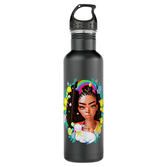 Black Girl Easter Magic Brown Skin Girls Spring Ea 710 Ml Water Bottle (Front)