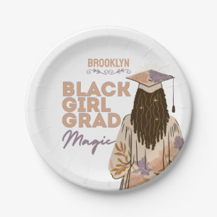 Black Girl Grad Magic Floral Boho Graduation Party Paper Plate