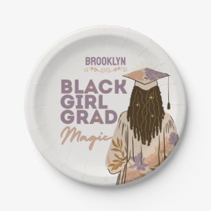 Black Girl Grad Magic Floral Boho Graduation Party Paper Plate