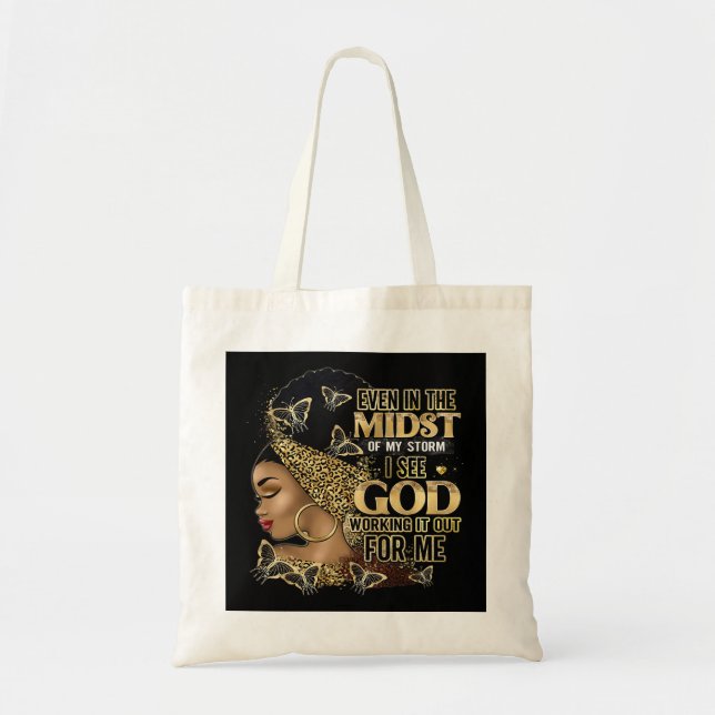 Black Girl In The Midst Of Storm Afro Woman Christ Tote Bag (Front)