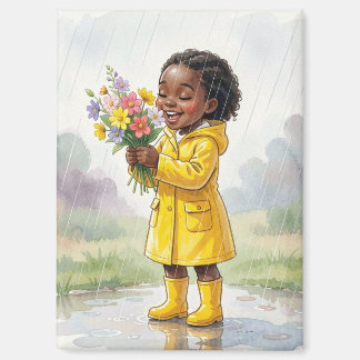Black Girl in the Rain Holding Flowers – Soft Life Magnet