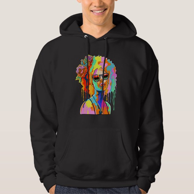 Black Girl Inspired Black Woman Paint Dripping Rel Hoodie (Front)