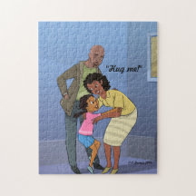 Black girl Jigsaw Puzzle with Mum and Dad Hug Me