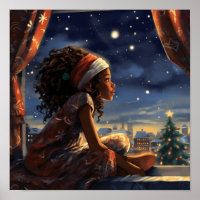 Black Girl Looking At The City on Christmas Eve