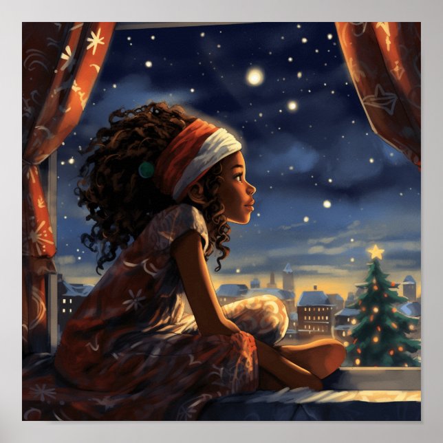 Black Girl Looking At The City on Christmas Eve Poster (Front)