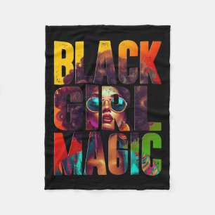 Black Girl Magic Afro African American Queen Black Fleece Blanket