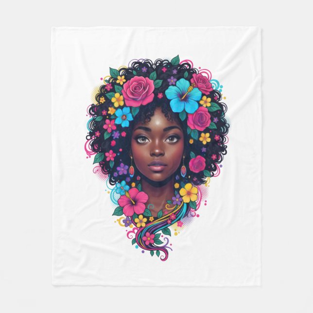 Black Girl Magic Afro Diva Fleece Blanket (Front)