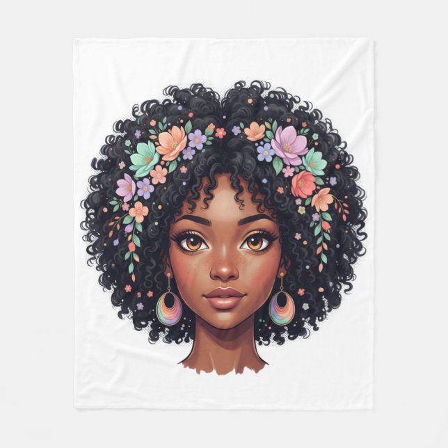 Black Girl Magic Afro Diva Fleece Blanket (Front)