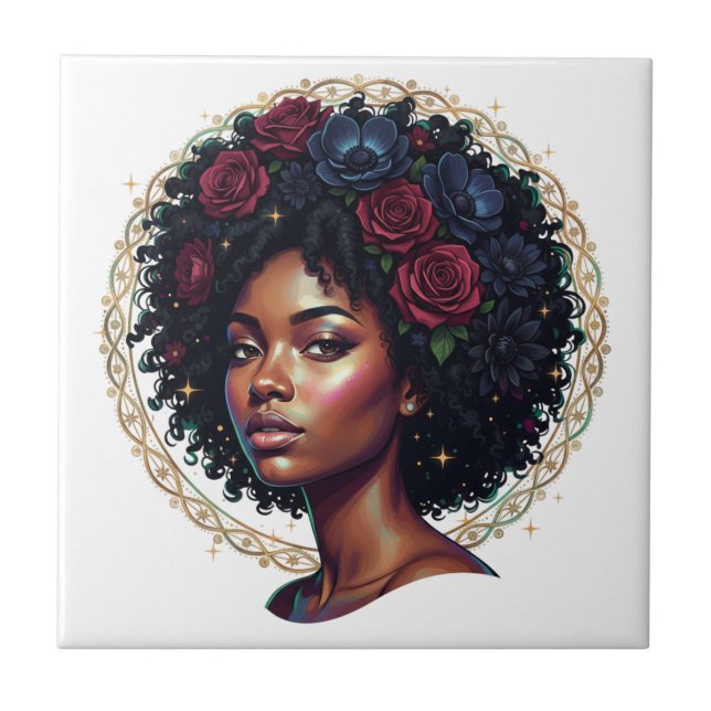 Black Girl Magic Afro Diva Partyware Tile (Front)