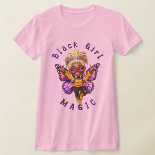 Black Girl Magic Butterfly Fairy Pink T-Shirt
