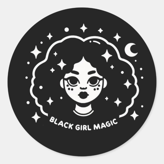Black girl magic classic round sticker (Front)