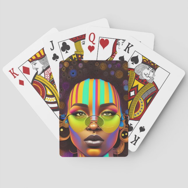 Black girl magic, melanin woman, pastel rainbow qu playing cards (Back)