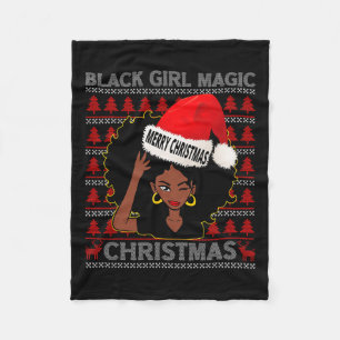 Black Girl Magic Merry Christmas African American Fleece Blanket