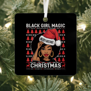 Black Girl Magic Merry Christmas African American Metal Tree Decoration