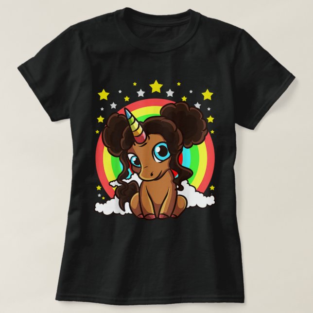 Black Girl Magic Unicorn Afro Puffs Brown Skin Cut T-Shirt (Design Front)