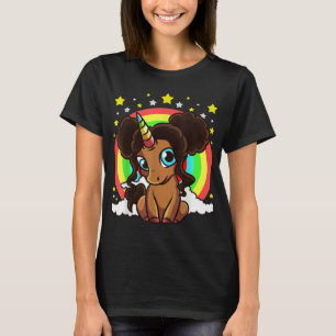 Black Girl Magic Unicorn Afro Puffs Brown Skin Cut T-Shirt