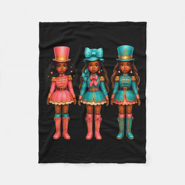 Black Girl Nutcracker Western Christmas Pink Nutcr Fleece Blanket (Front)