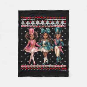 Black Girl Nutcracker Western Nutcracker Bow Ugly Fleece Blanket