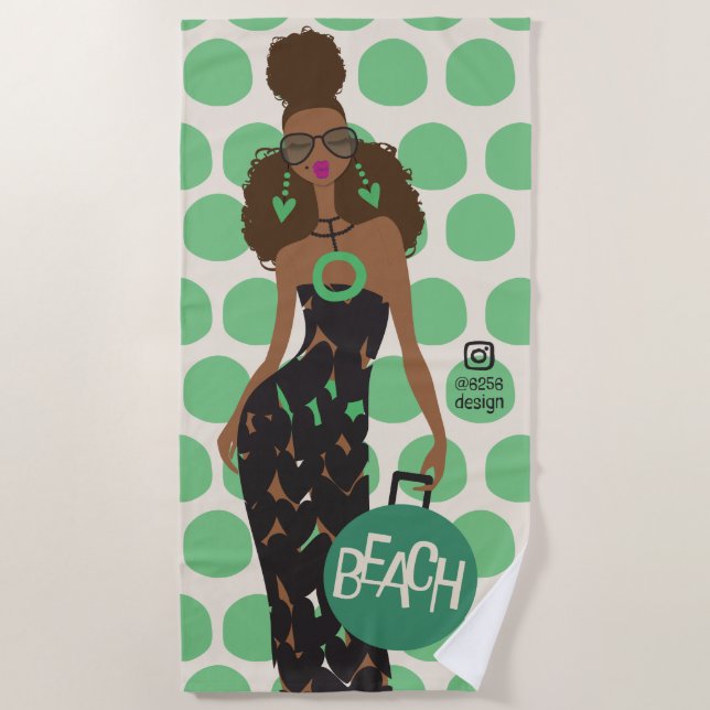 Black Girl on Green and White Beach Towel (Front)