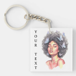 Black Girl Pastel Minimalistic Butterfly Custom Key Ring