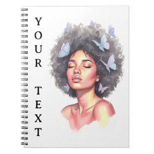 Black Girl Pastel Minimalistic Butterfly Custom Notebook
