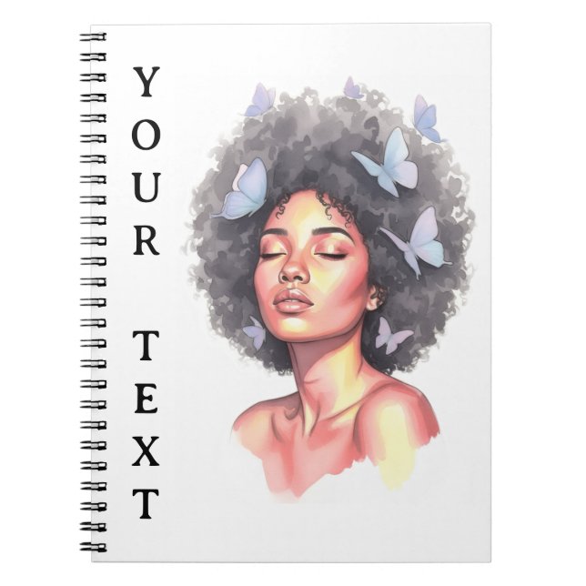 Black Girl Pastel Minimalistic Butterfly Custom Notebook (Front)