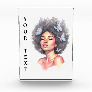 Black Girl Pastel Minimalistic Butterfly Custom Photo Block