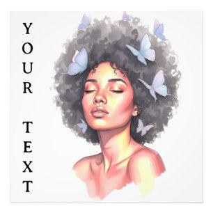 Black Girl Pastel Minimalistic Butterfly Custom Photo Print