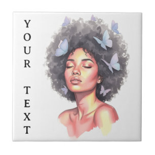 Black Girl Pastel Minimalistic Butterfly Custom Tile