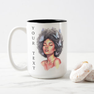 Black Girl Pastel Minimalistic Butterfly Custom Two-Tone Coffee Mug