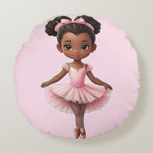 Black Girl Pink Ballerina Ballet Round Cushion