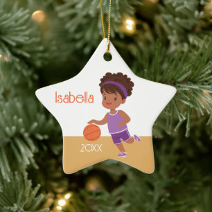 Black Girl Playing Basketball Ceramic Tree Decoration