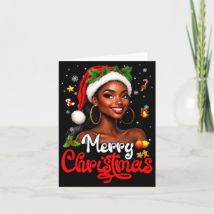 Black Girl Santa Hat Merry Christmas Pajama Africa Card