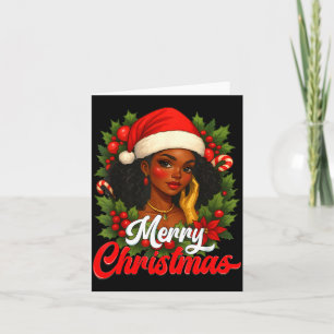 Black Girl Santa Hat Merry Christmas Pajama Africa Card
