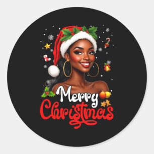 Black Girl Santa Hat Merry Christmas Pajama Africa Classic Round Sticker