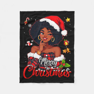 Black Girl Santa Hat Merry Christmas Pajama Africa Fleece Blanket
