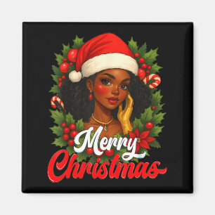 Black Girl Santa Hat Merry Christmas Pajama Africa Magnet