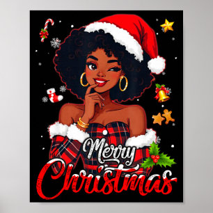 Black Girl Santa Hat Merry Christmas Pajama Africa Poster