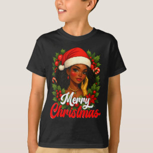 Black Girl Santa Hat Merry Christmas Pajama Africa T-Shirt