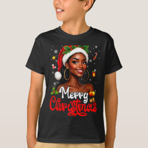 Black Girl Santa Hat Merry Christmas Pajama Africa T-Shirt